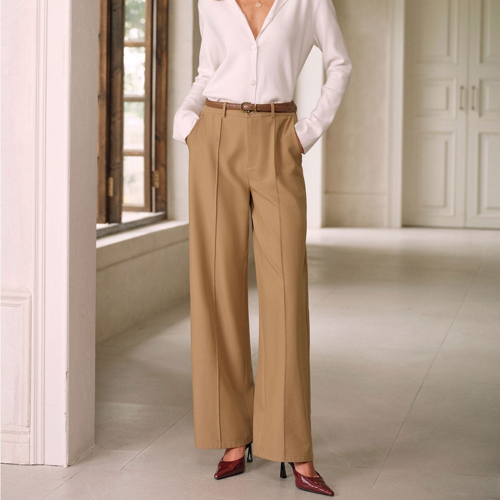 Rihoas Khaki Natural Waisted Pocket Straight Pants